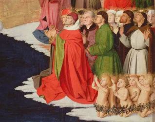 Geistliche und Kinder, Detail aus der Krönung der Jungfrau, 1453-54